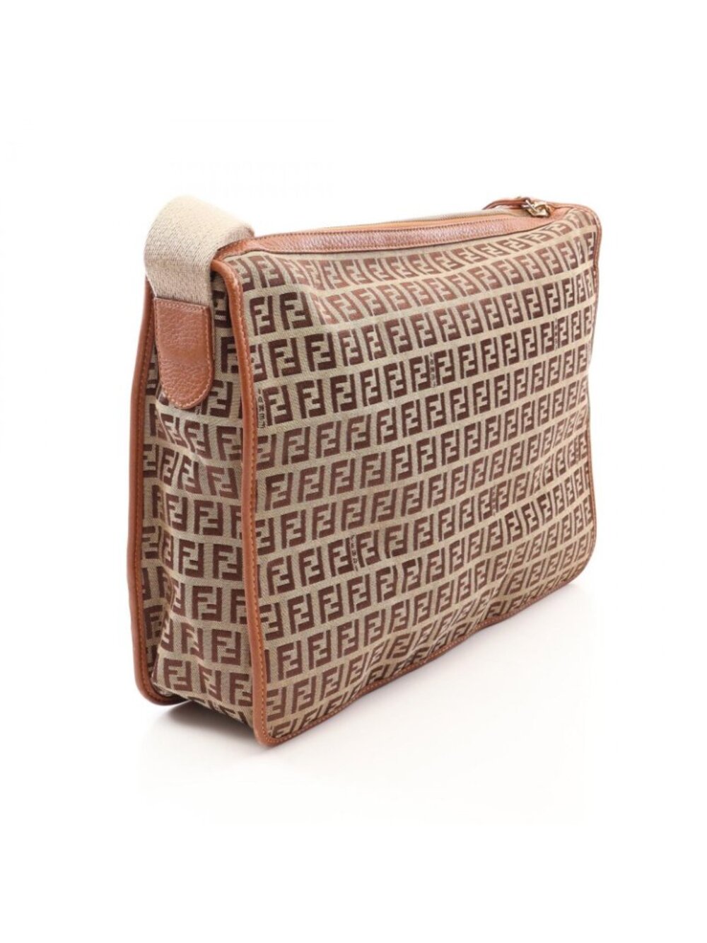 Fendi Shoulder Bag Zucchino Beige Brown Canvas Leather - Picture 2 of 12
